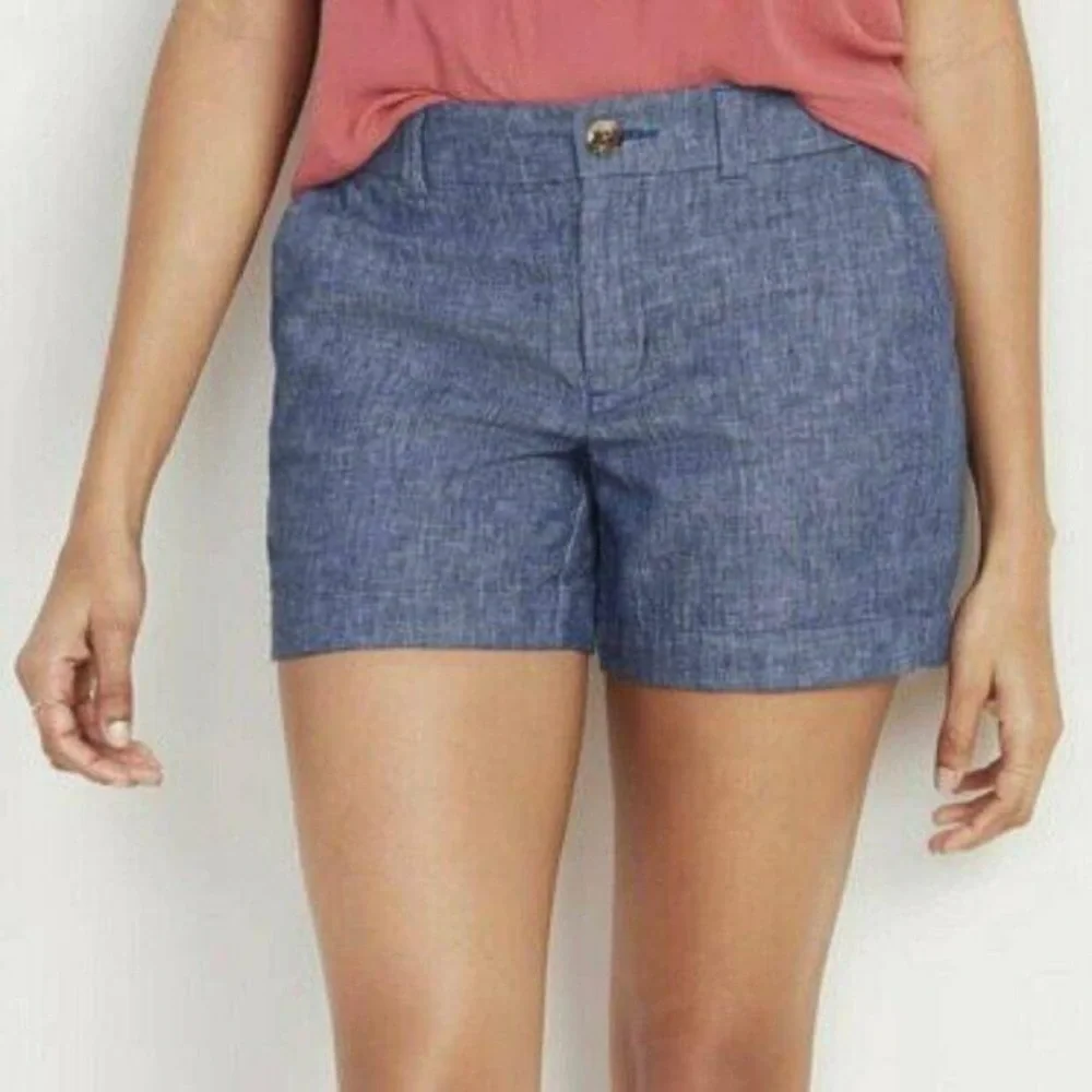 Chambray Chino Shorts Delicate Blue Denim Lightweight Cotton Womens Size 12
